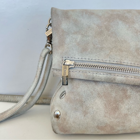 HAMMITT VIP Gray w Pewter Silver Suede Distressed Flap Strap Medium Crossbody - Picture 3 of 16